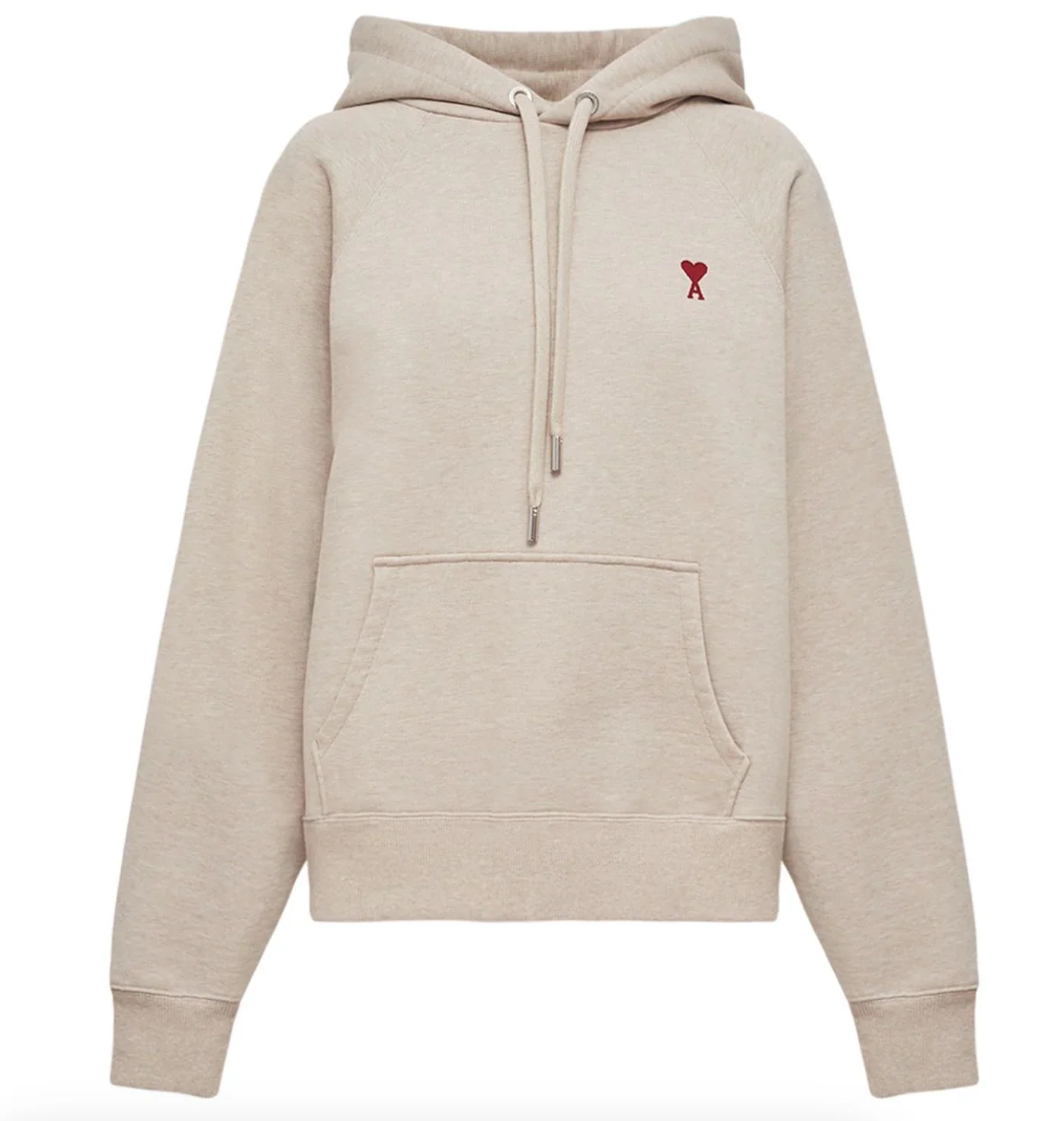 AMI Paris Logo Cotton Hoodie Beige