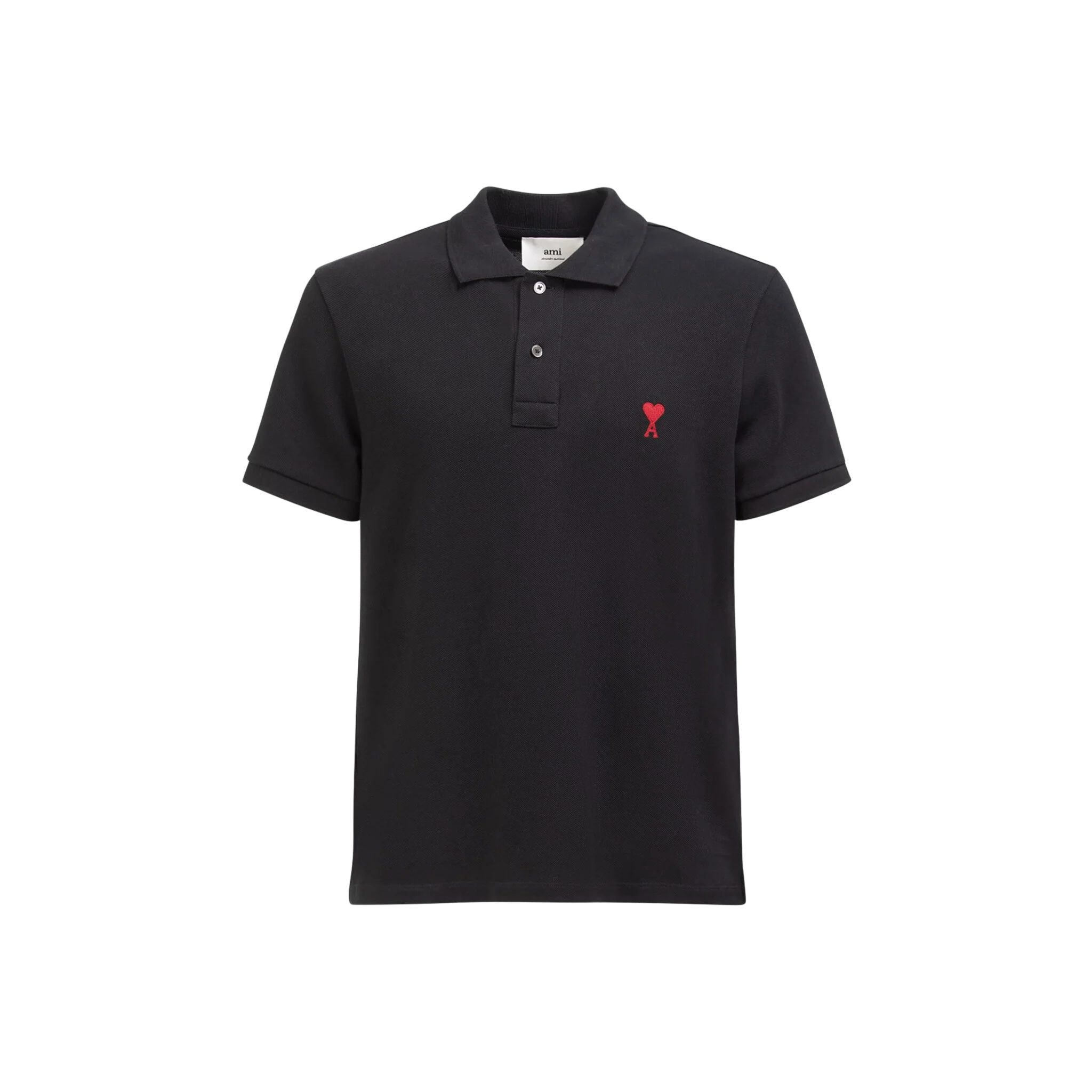 AMI Paris Logo Cotton Piqué Polo Black