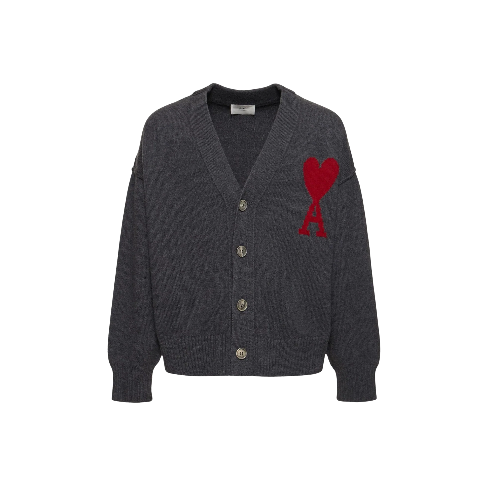 AMI Paris Logo Wool Knit Cardigan Grey