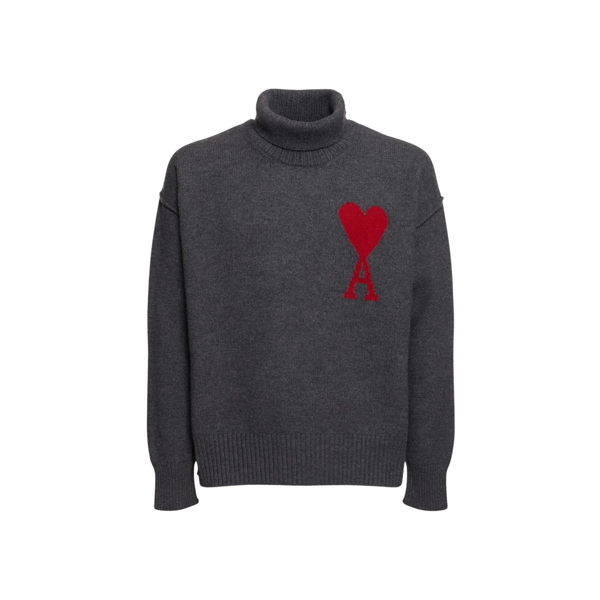 AMI Paris Logo Wool Turtleneck Sweater Grey
