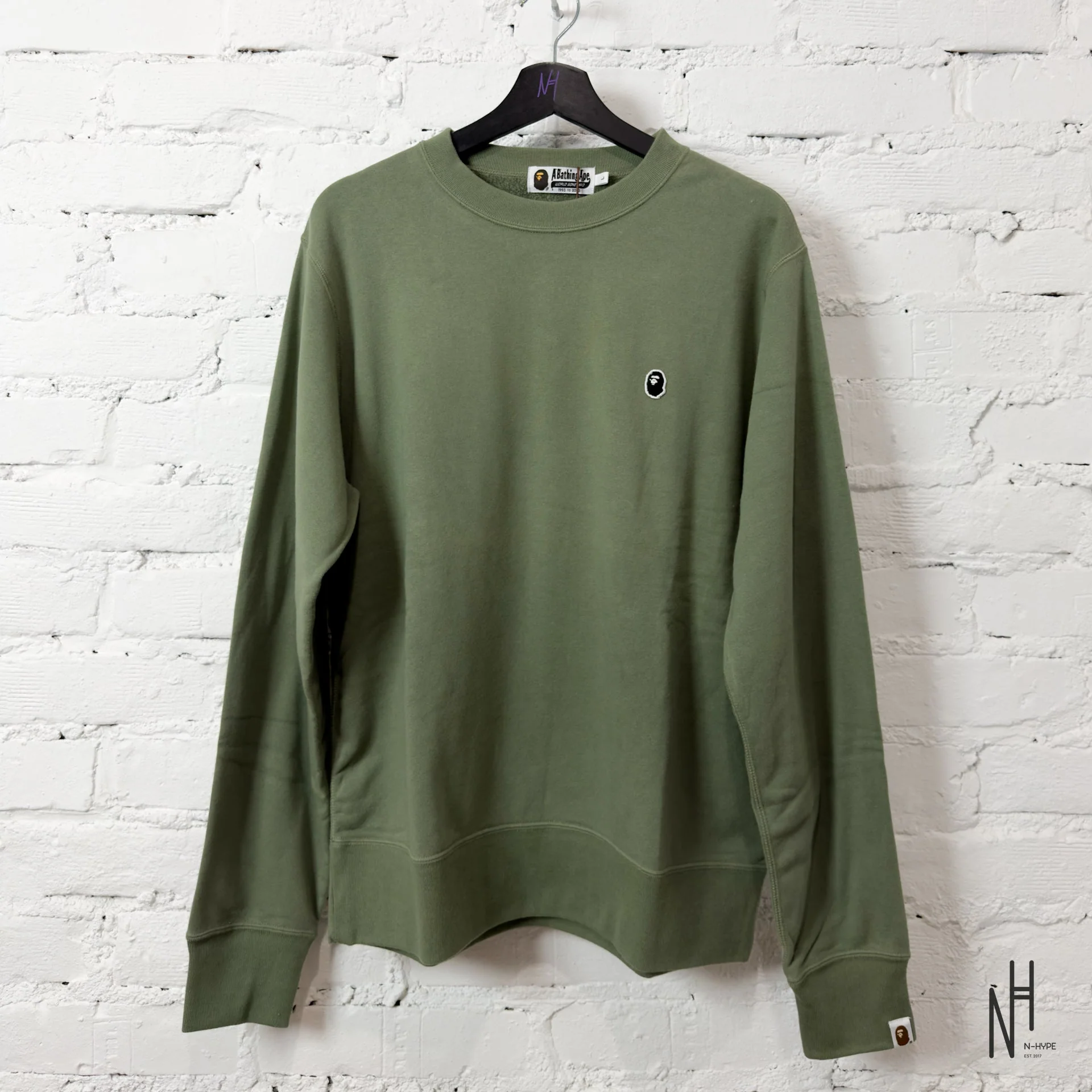 Bape Ape Head One Point Crewneck Relaxed Fit Olive Drab
