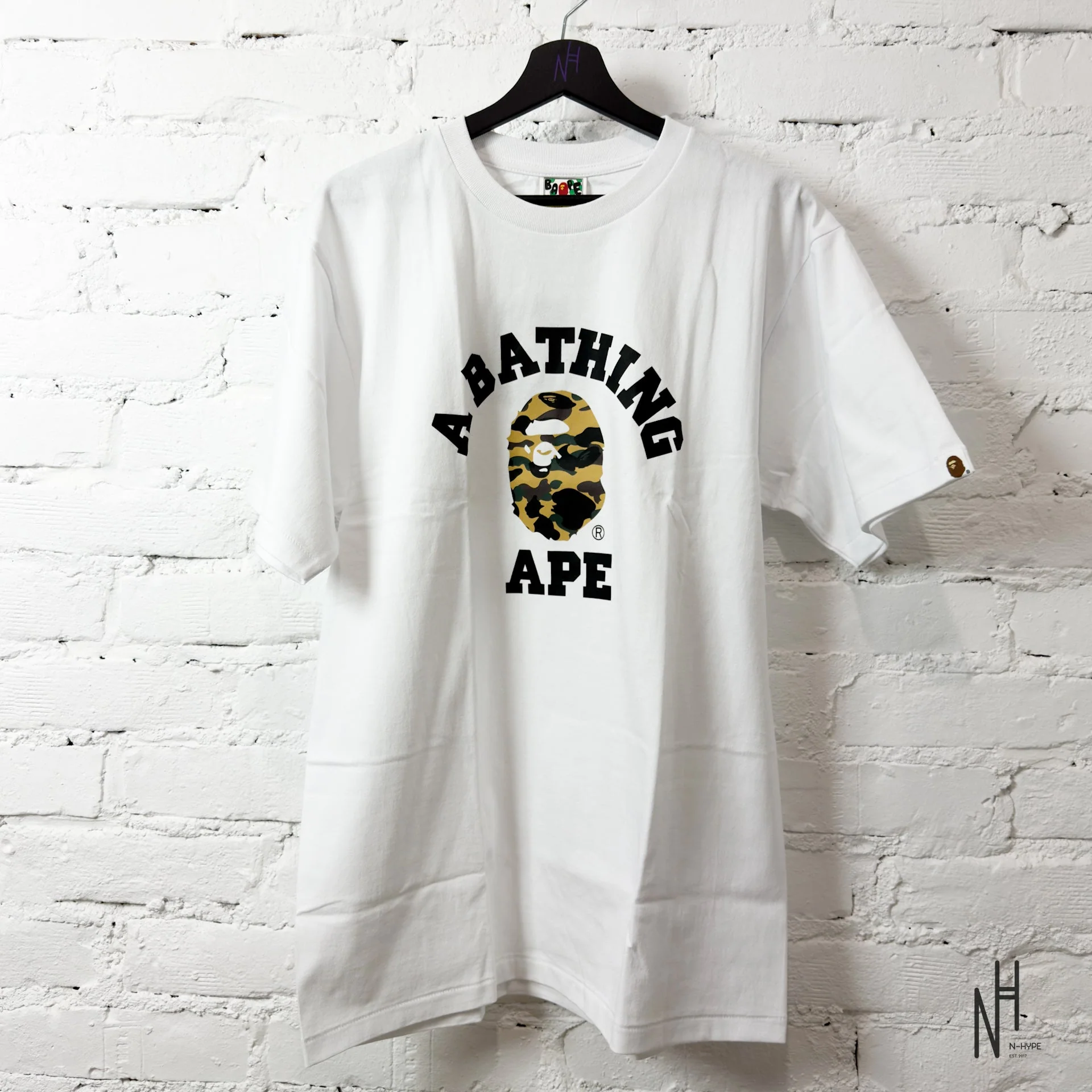 BAPE A Bathing Ape 1st Camo College Tee White Yellow
