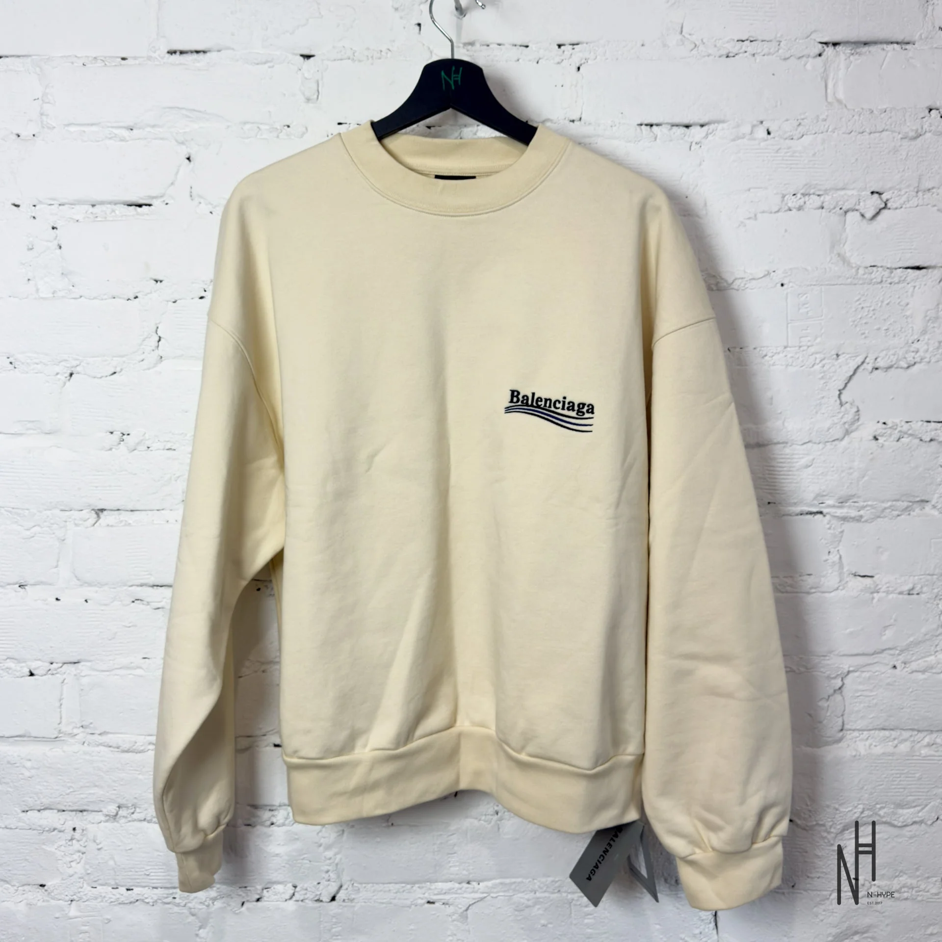 Balenciaga Political Campaign Logo Sweatshirt Cream Black / Blue