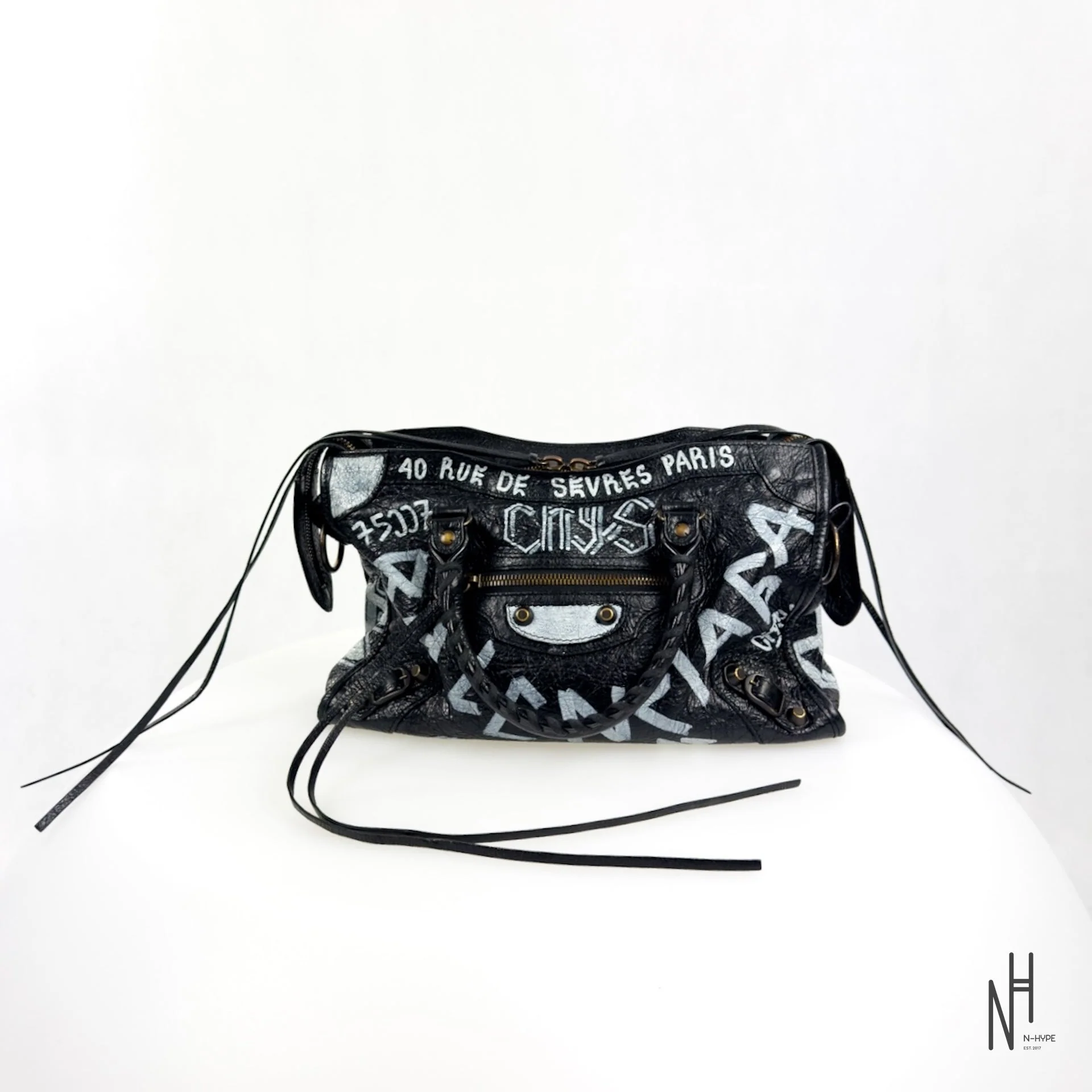 Balenciaga Small Classic City Graffiti Leather Shoulder Bag