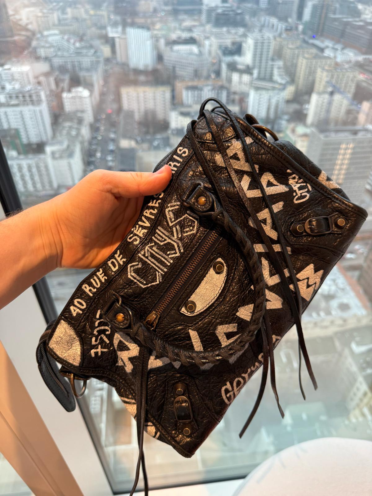 Balenciaga Small Classic City Graffiti Leather Shoulder Bag - Image 9