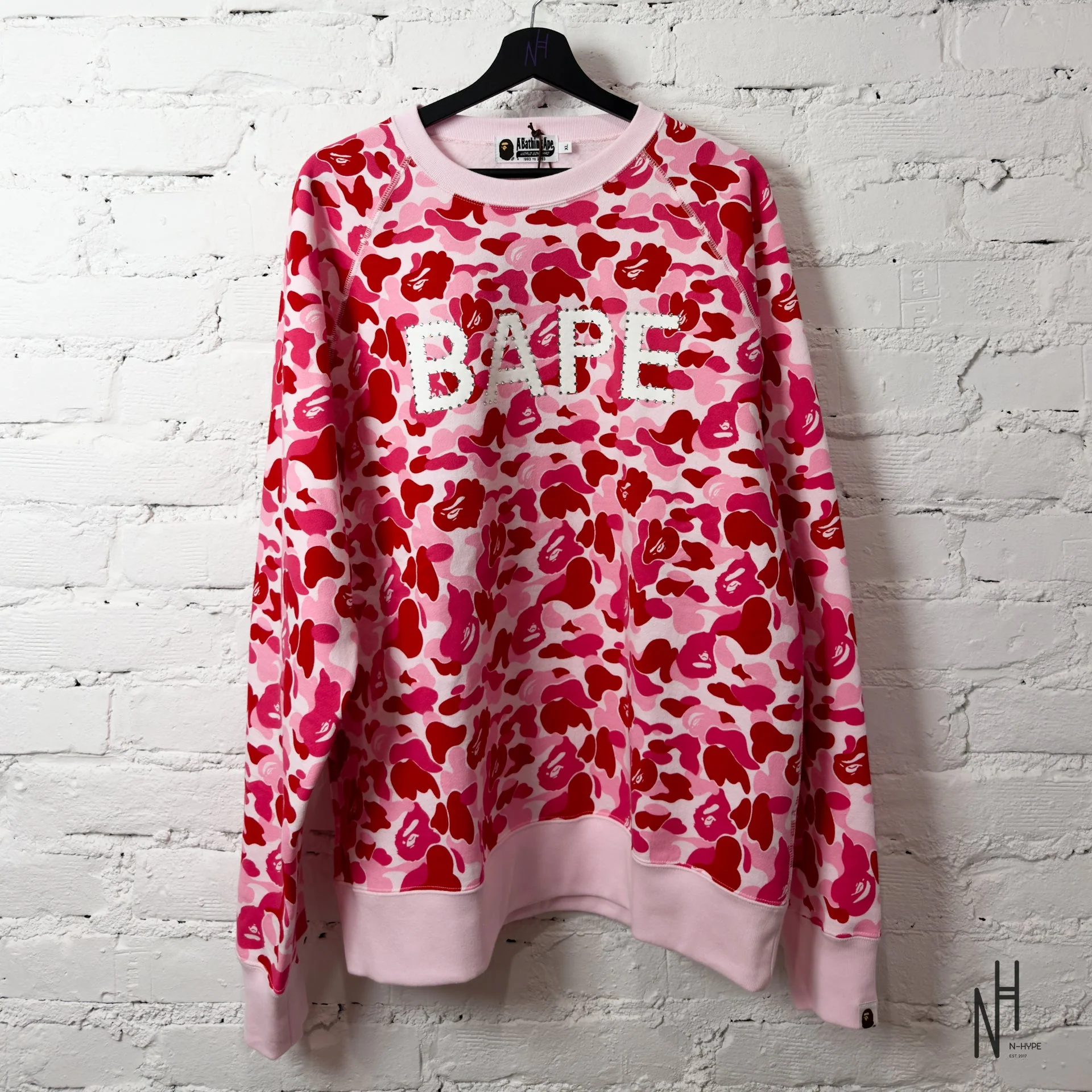Bape ABC Camo Crystal Stone Crewneck Pink