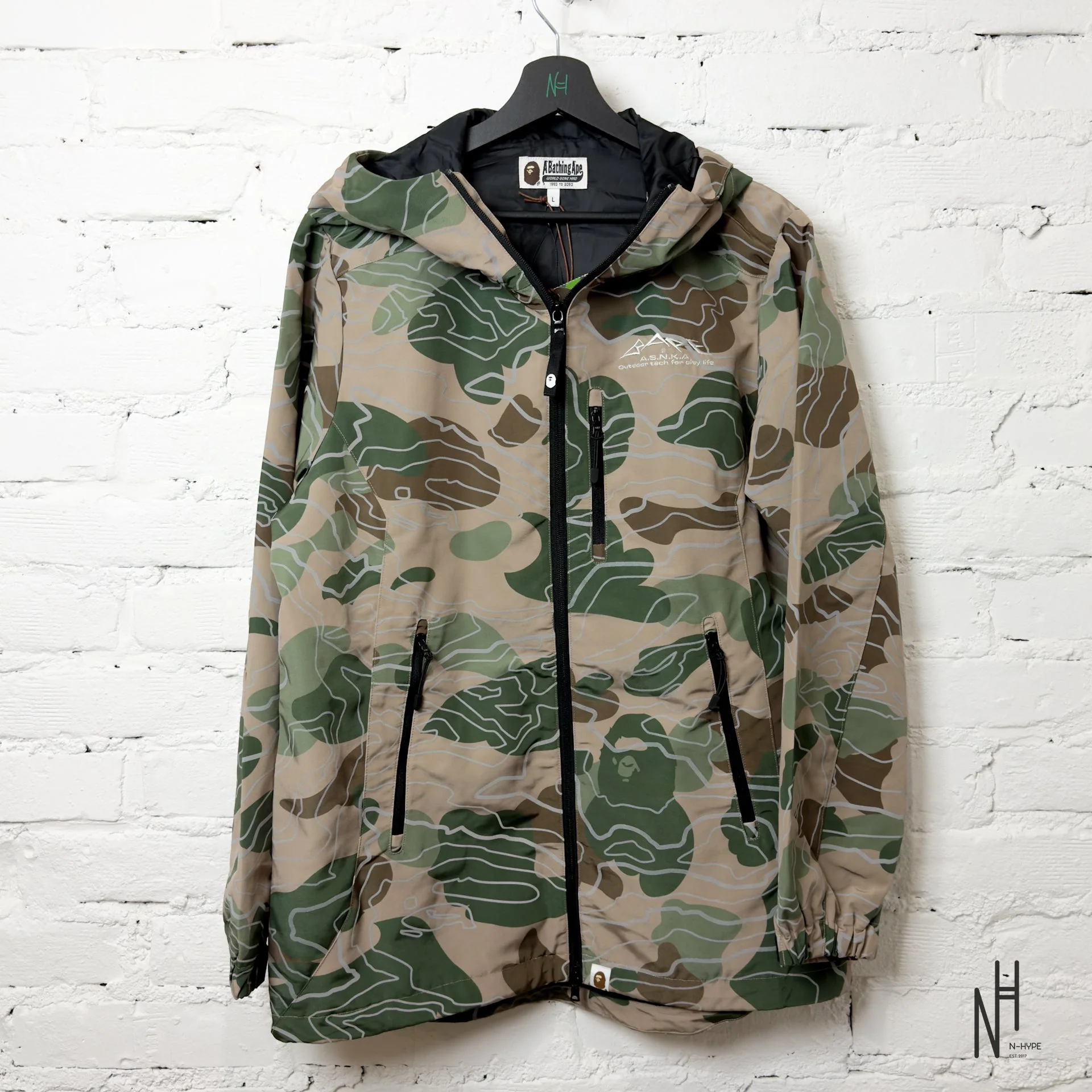 BAPE Layered Line Camo Shell Jacket Beige