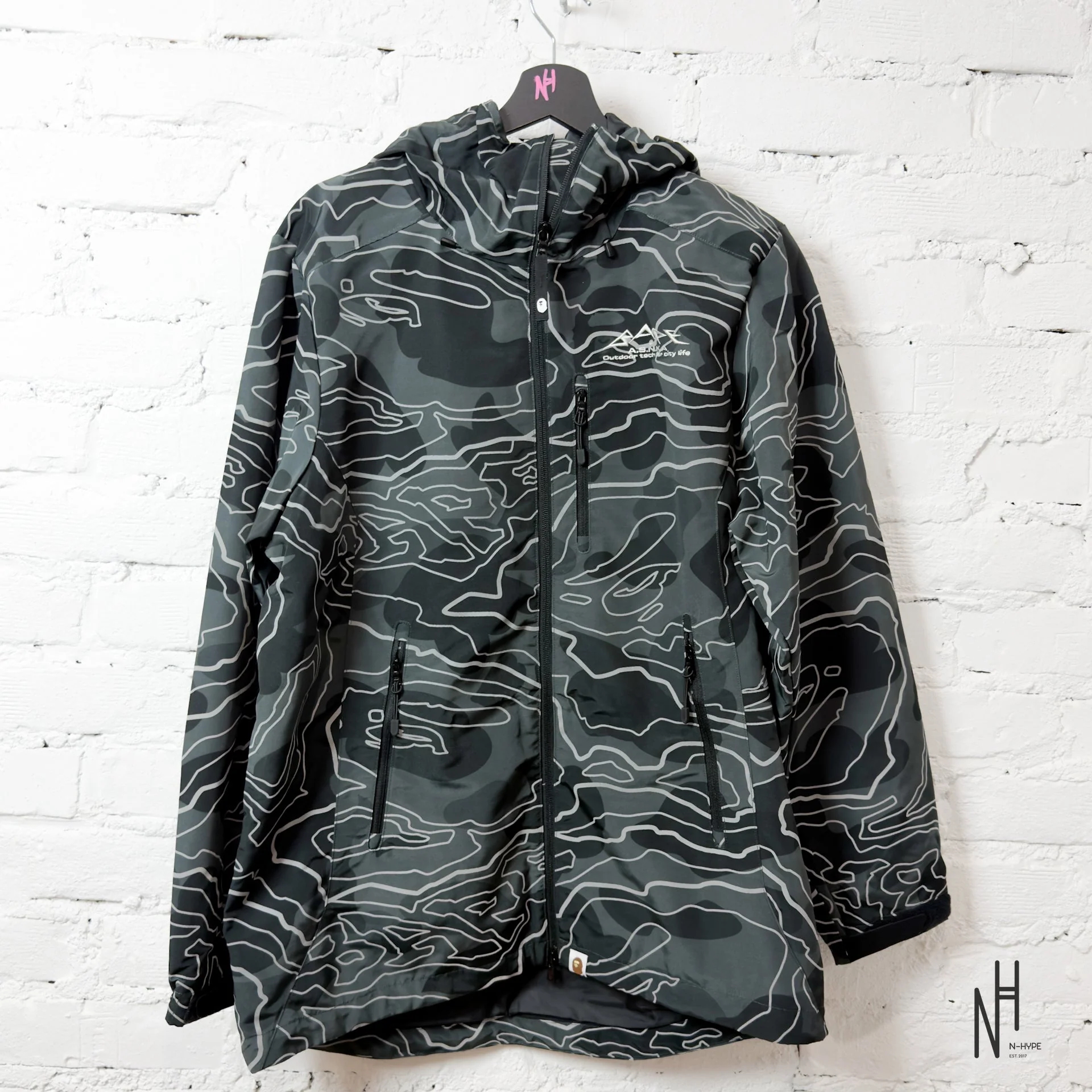 Bape Layered Line Camo Shell Jacket Black