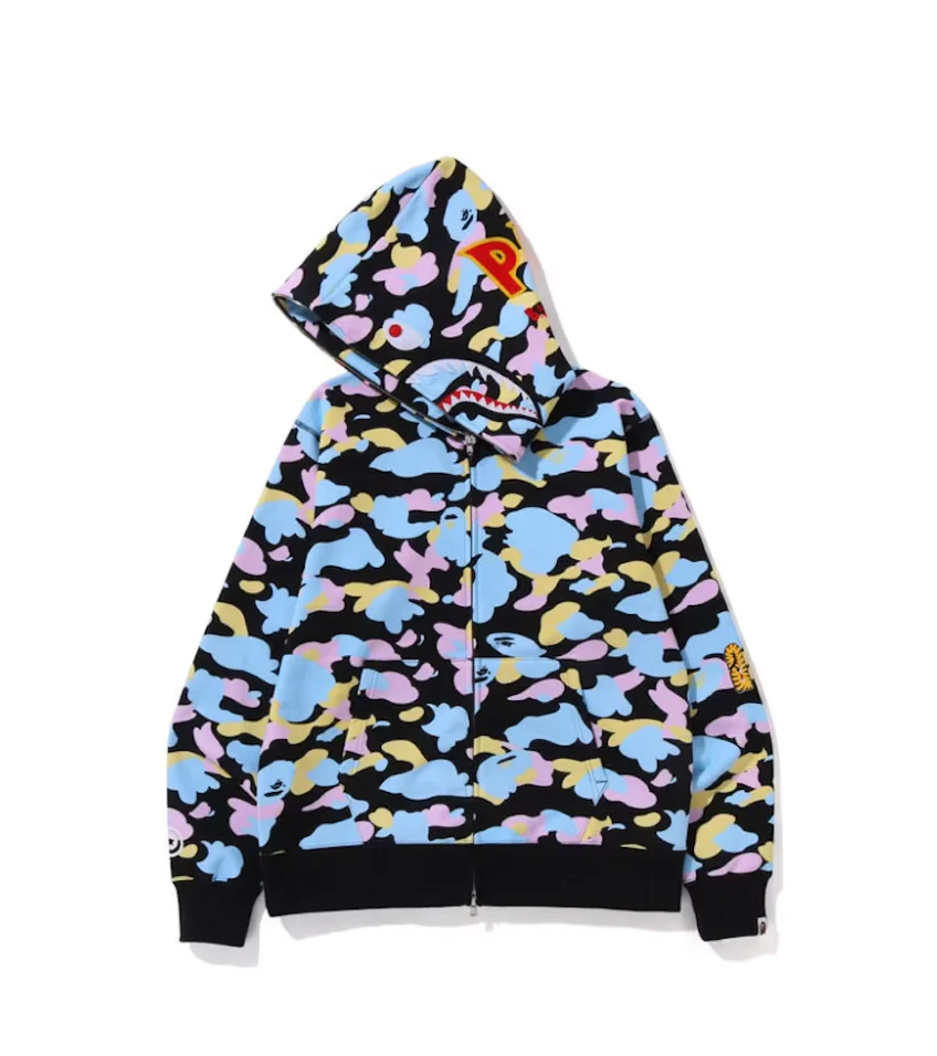 BAPE New Multi Camo 2nd Shark Full Zip Hoodie Black