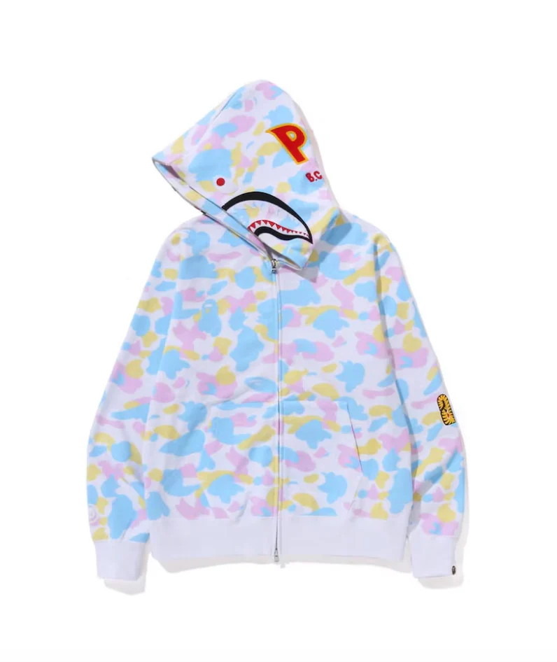 BAPE New Multi Camo 2nd Shark Full Zip Hoodie White