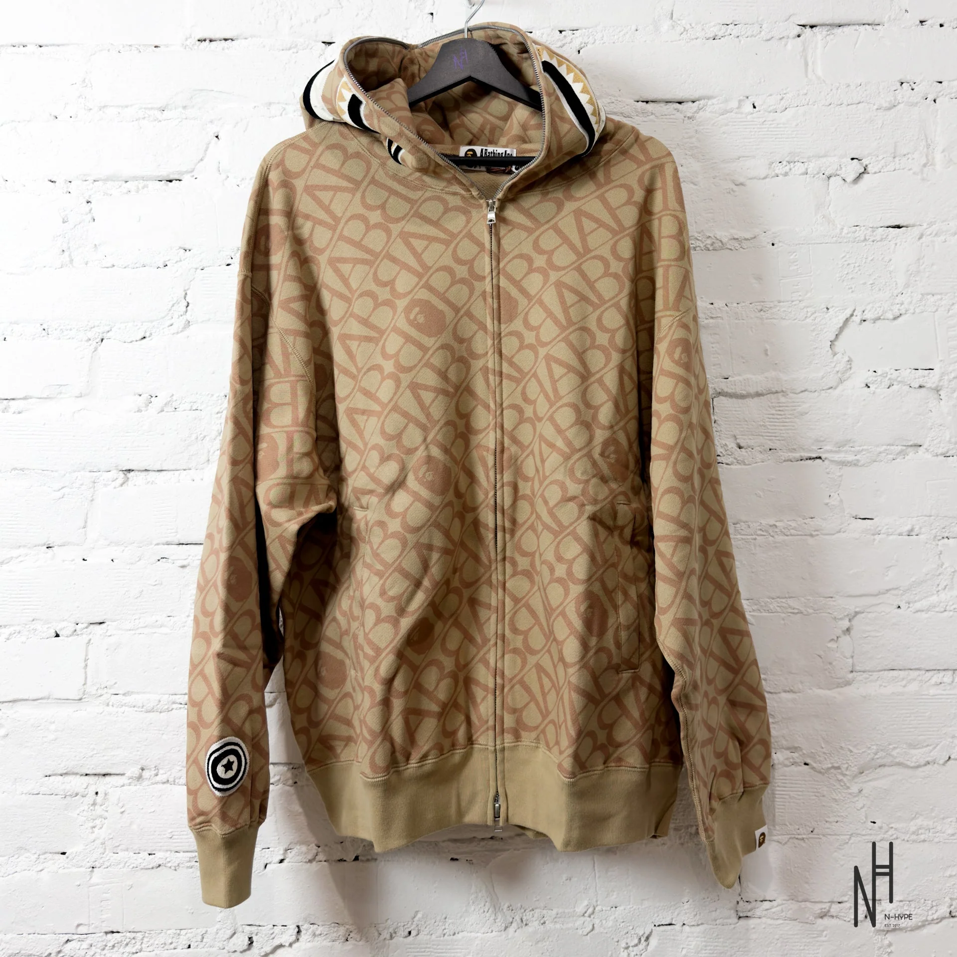 BAPE Sport Monogram Shark Hoodie Beige