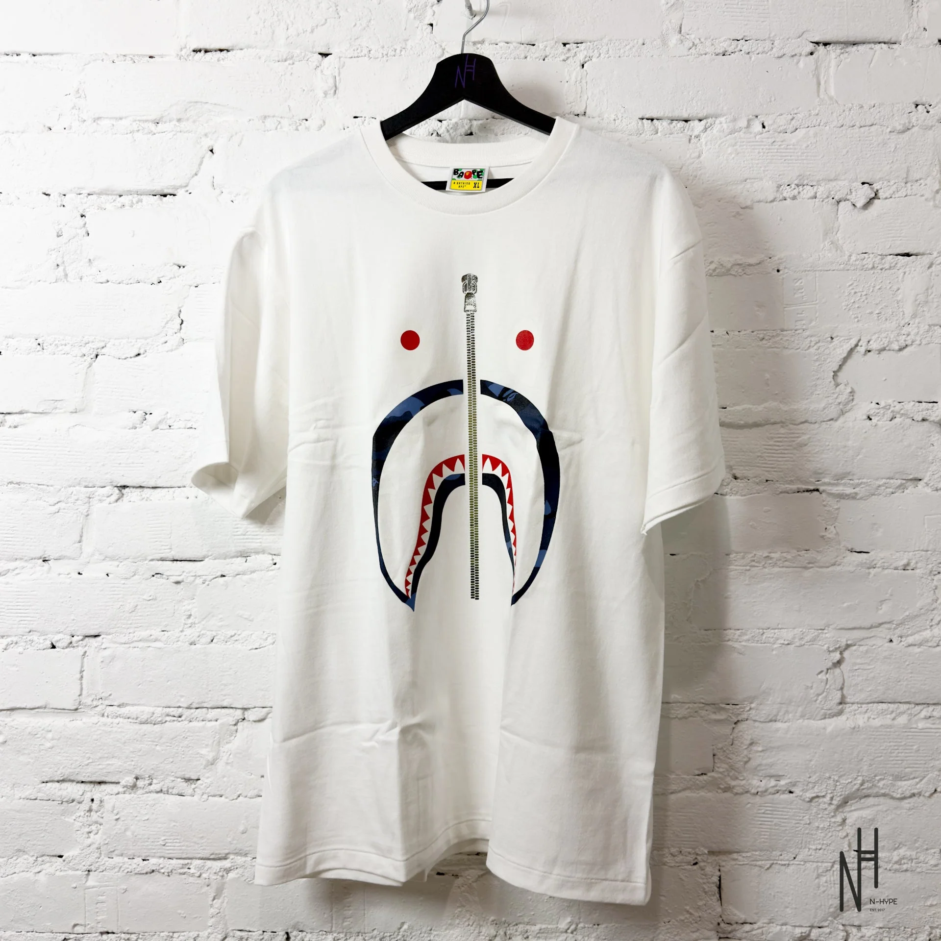 BAPE Color Camo Silver Zip Shark Tee (SS23) White/Navy