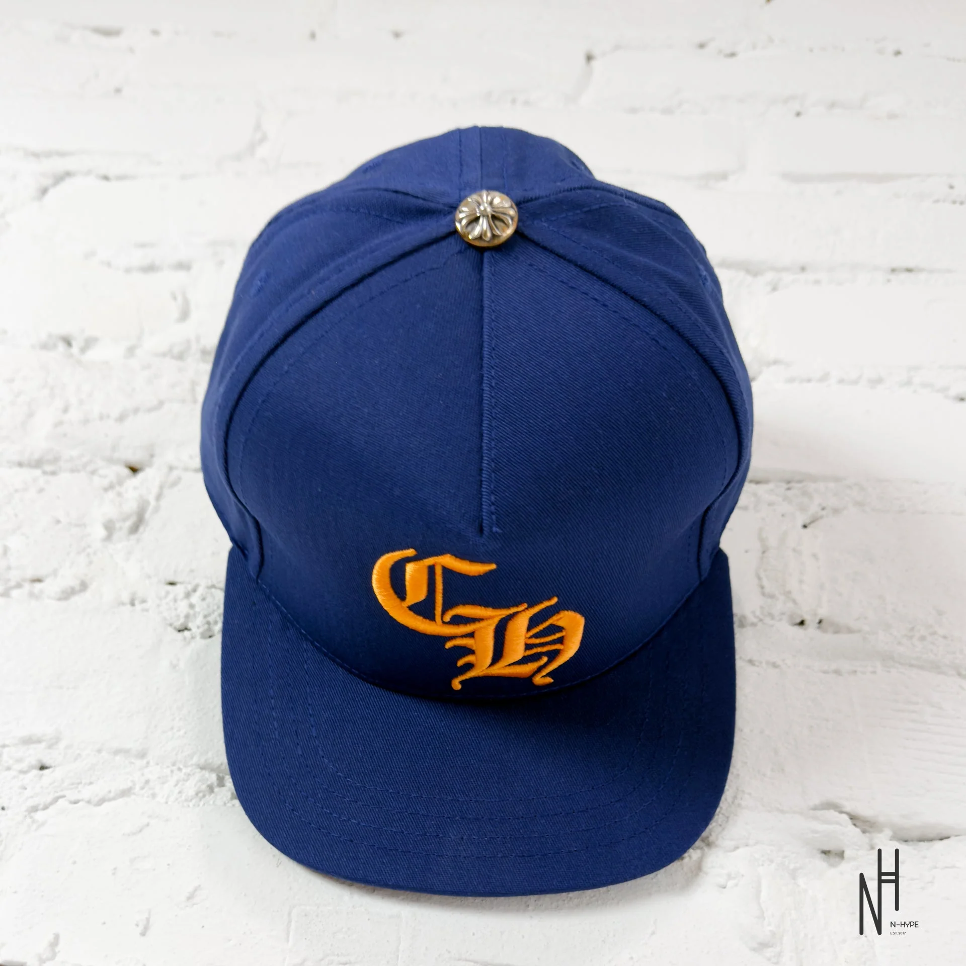 Chrome Hearts CH Blue & Gold Logo Trucker Hat