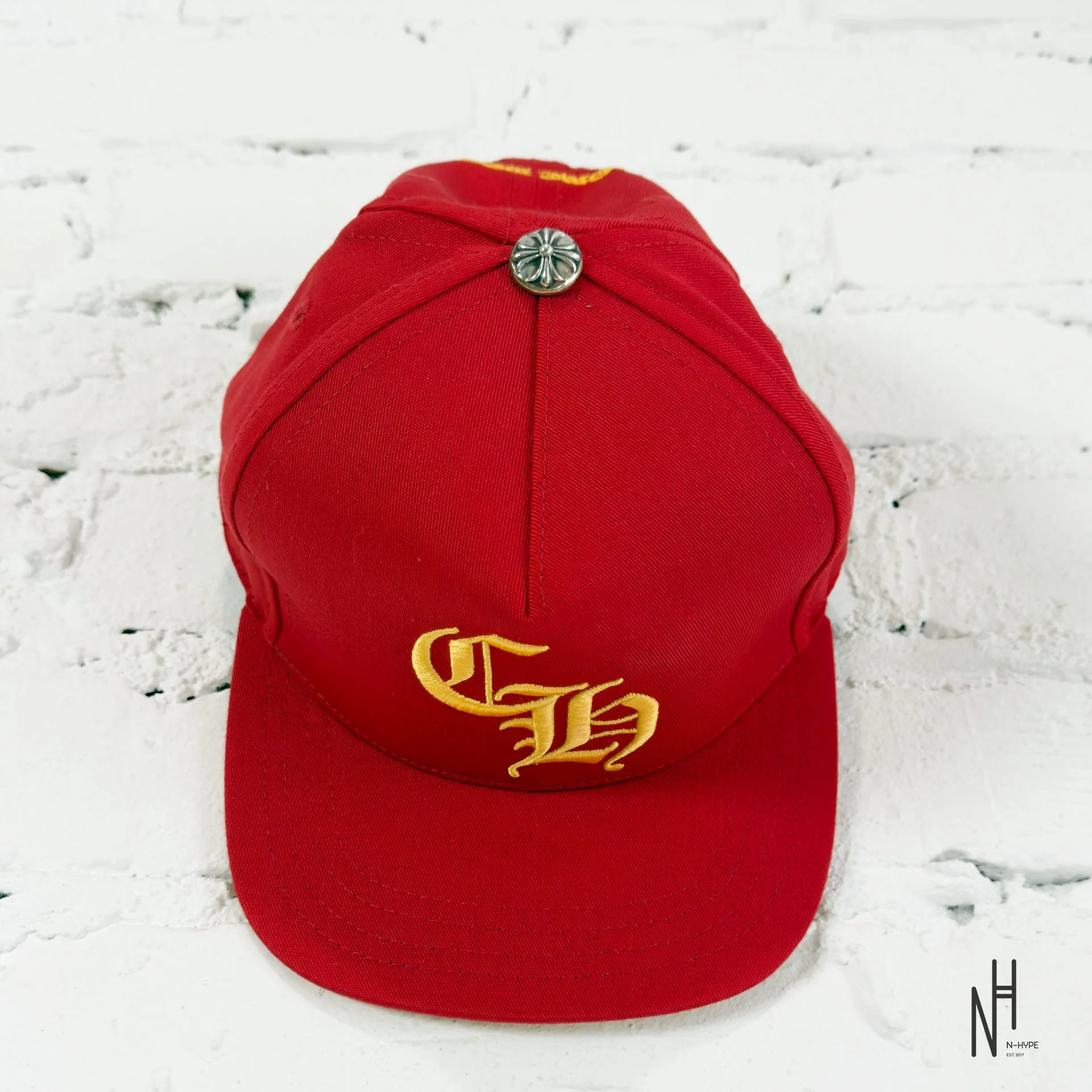 Chrome Hearts CH Red & Gold Logo Trucker Hat