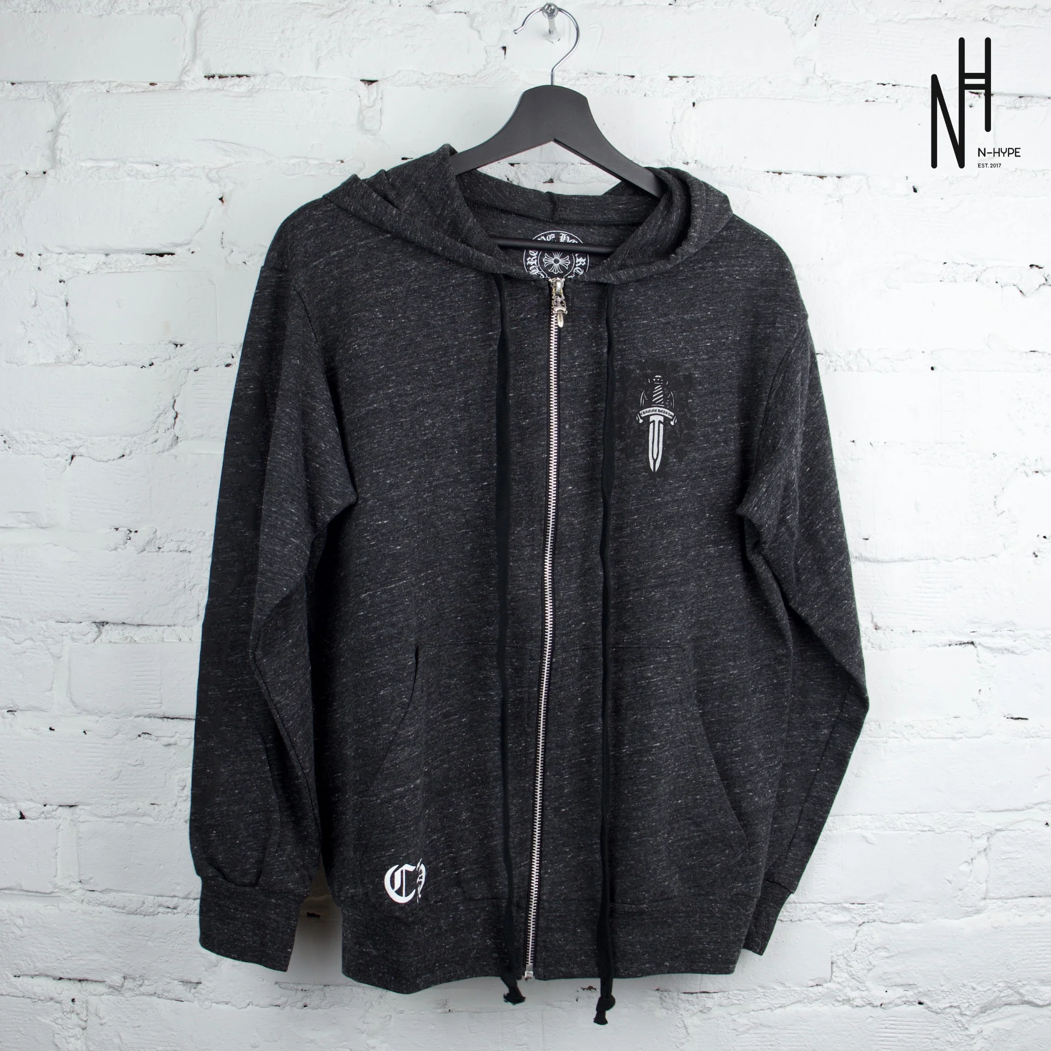 Chrome Hearts Dagger Zip Up Grey Hoodie