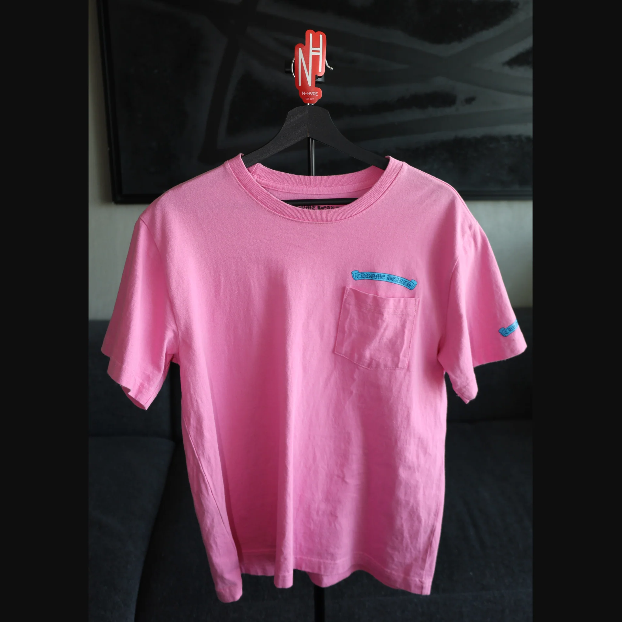 Chrome Hearts Scroll Logo Pocket Tee 'Pink/Blue'