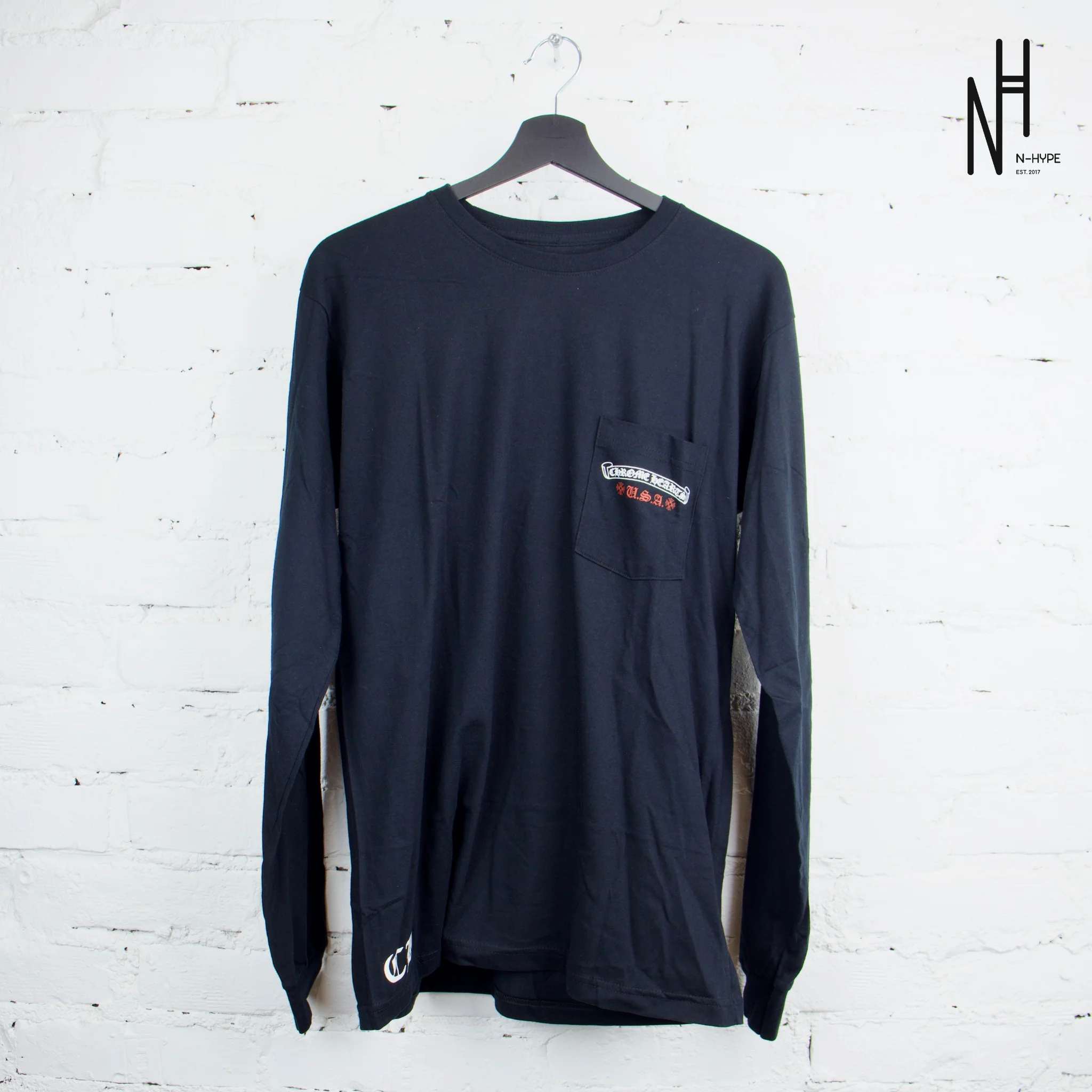 Chrome Hearts USA Flag Pocket Black Longsleeve Tshirt
