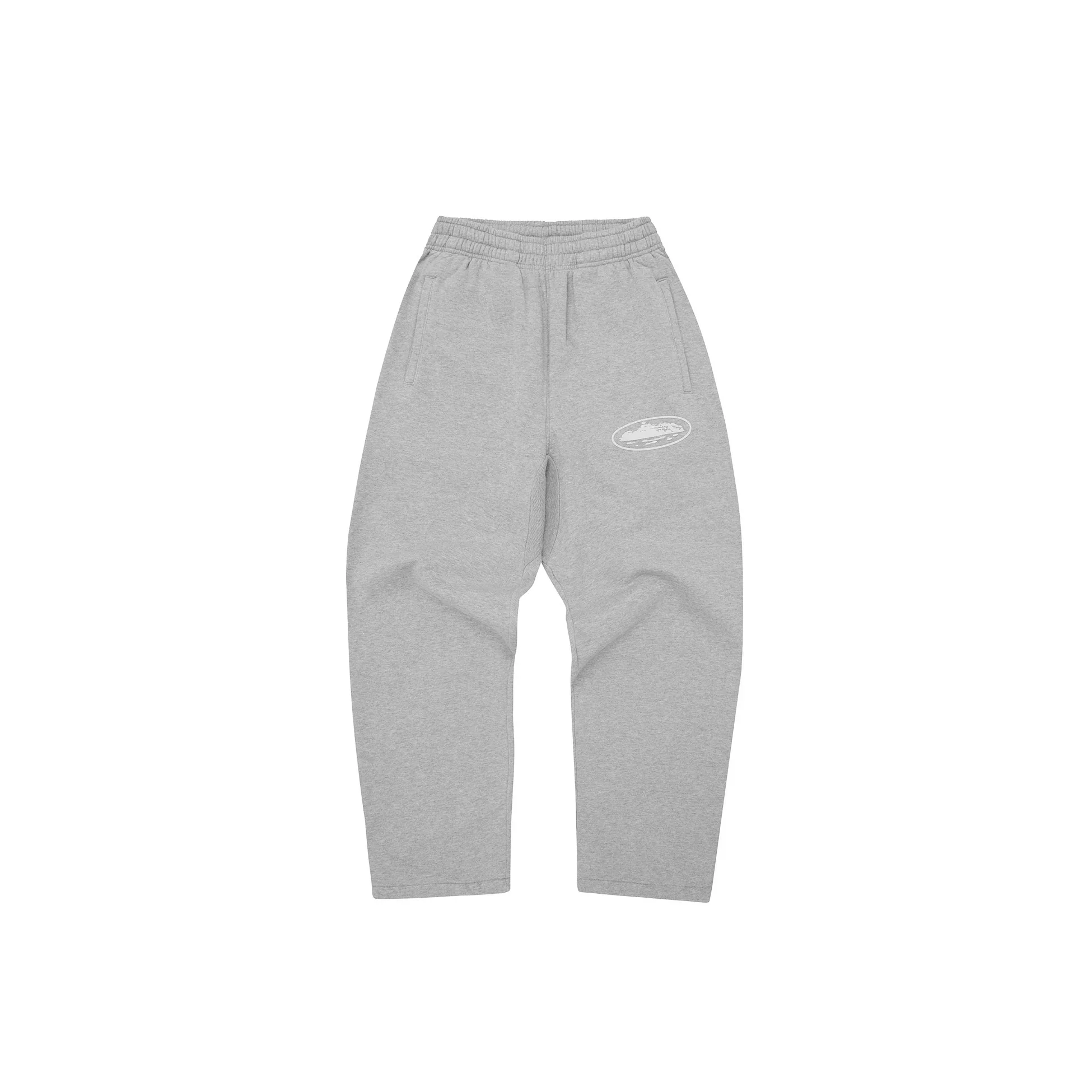 Corteiz Island Puff Print Open Hem Sweatpants Heather Grey