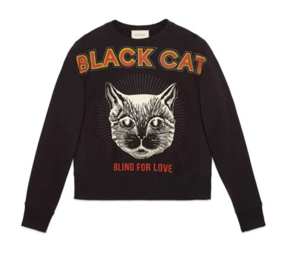 Gucci Cotton Sweatshirt Black Cat Print