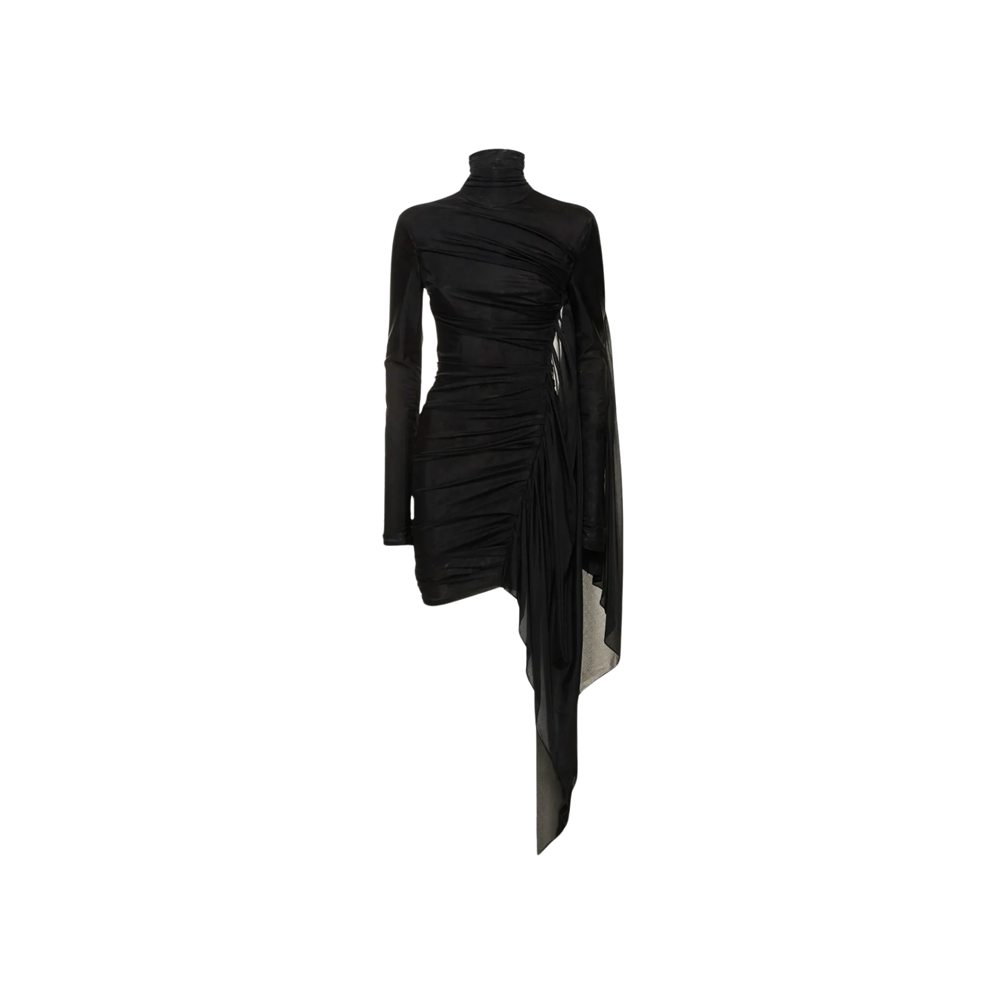MUGLER Draped Tulle & Jersey Midi Dress