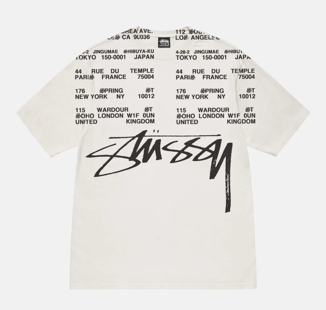 STÜSSY LOCATIONS TEE PIGMENT DYED White