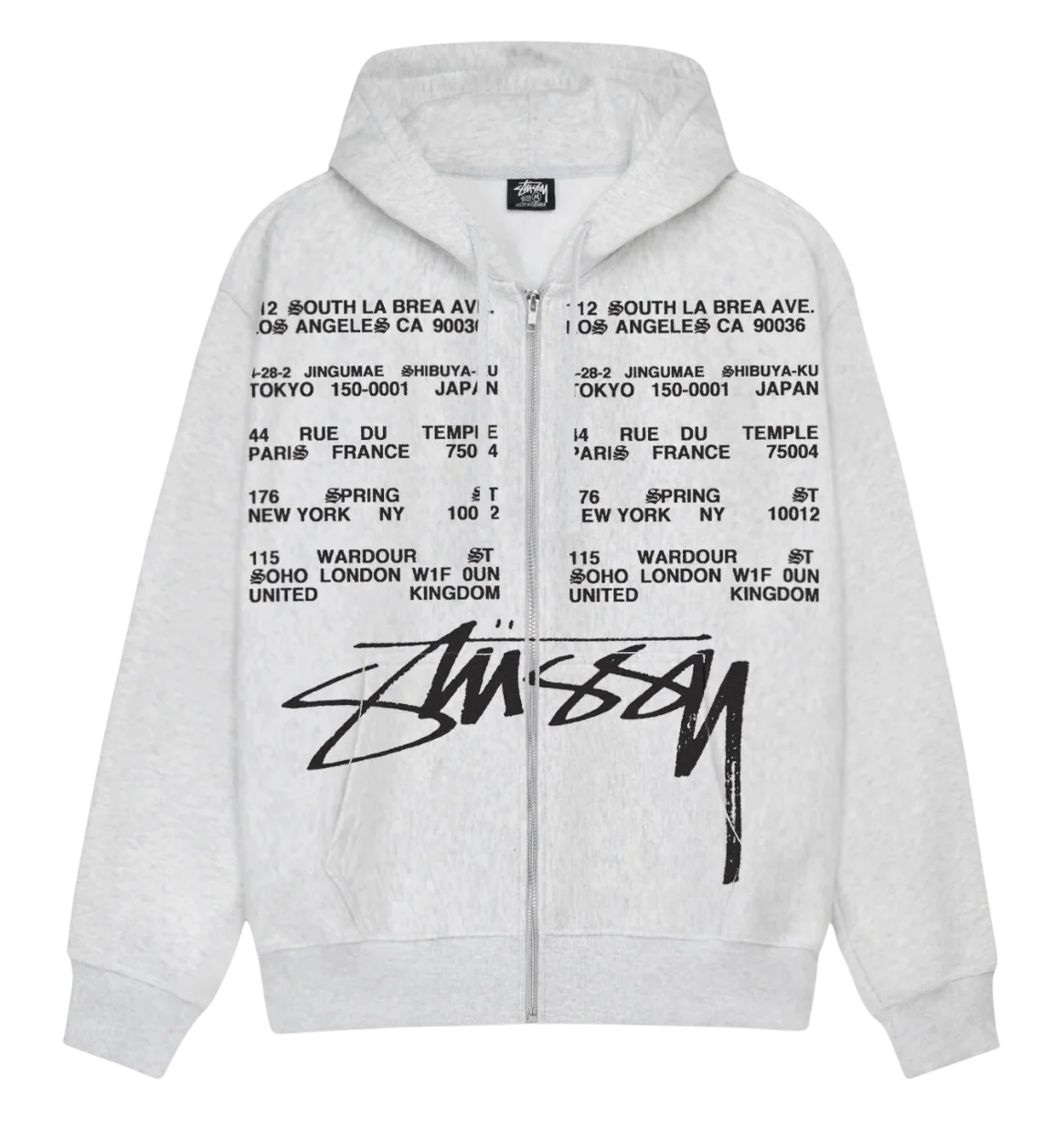 STÜSSY Locations ZIP Hoodie Ash Heather