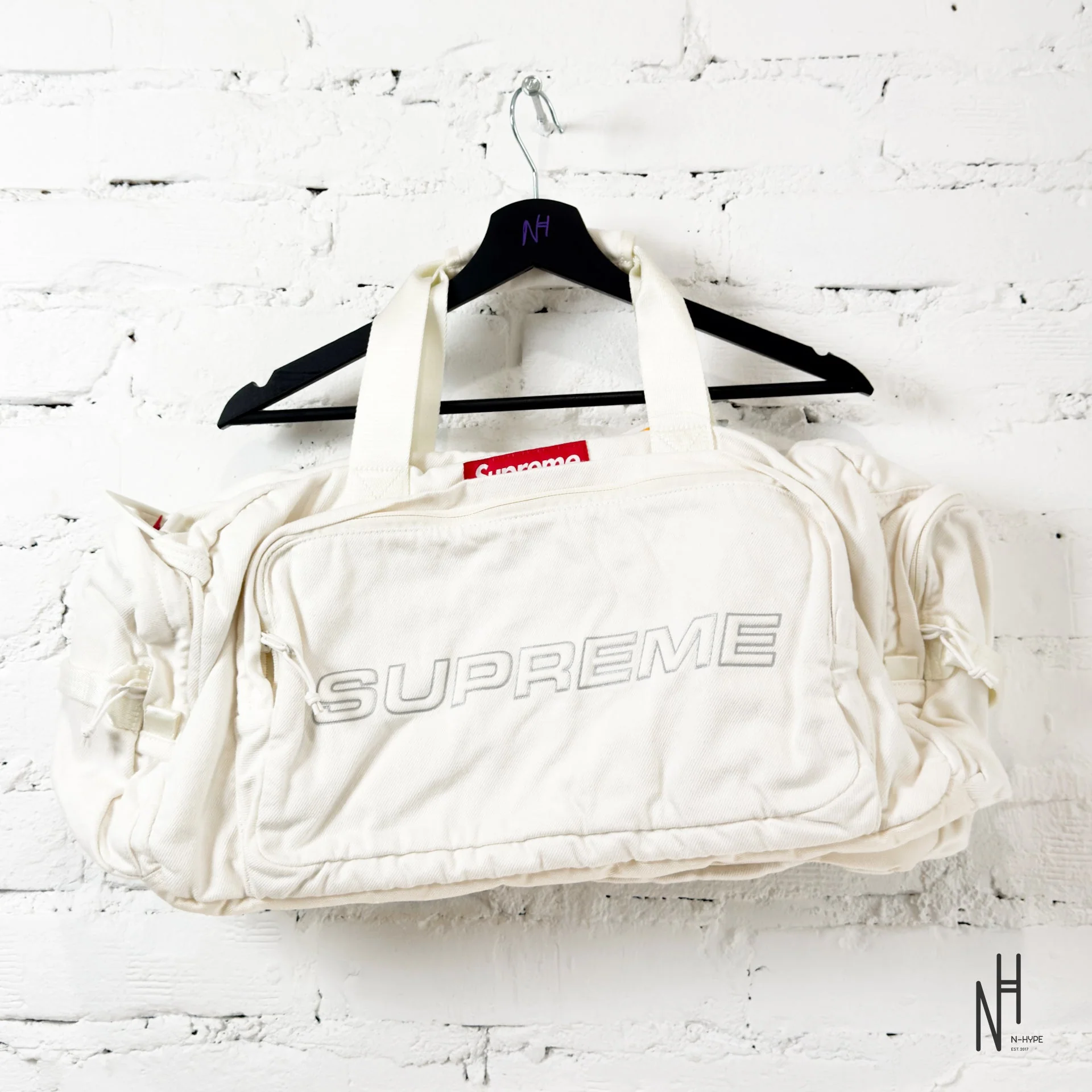 Supreme Denim Duffle Bag White