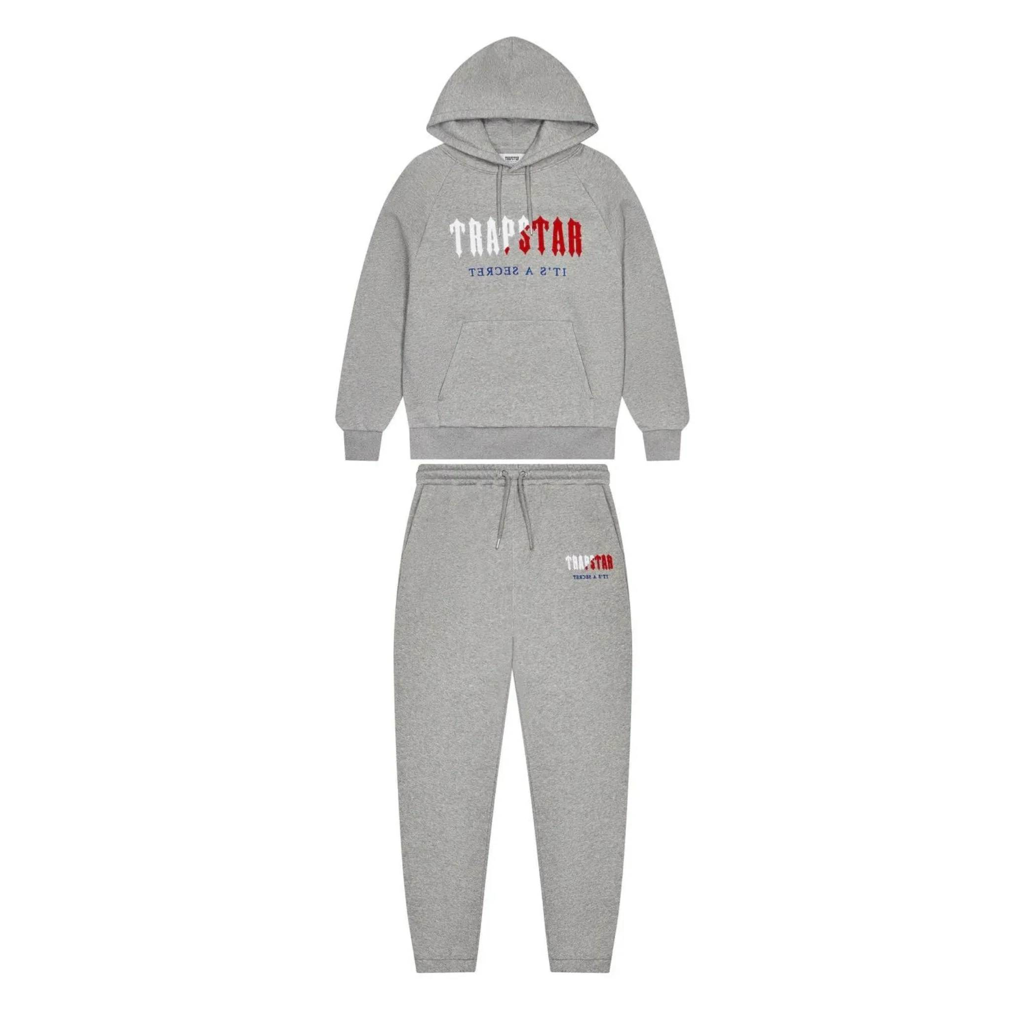 Trapstar Decoded Chenille Hooded Tracksuit Grey/Blue/Red